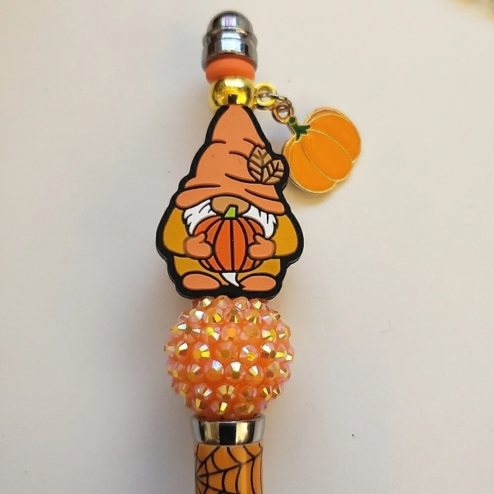 Handmade Halloween Fall Pumpkin Gnome Beaded Silicone Focal Bead Pen